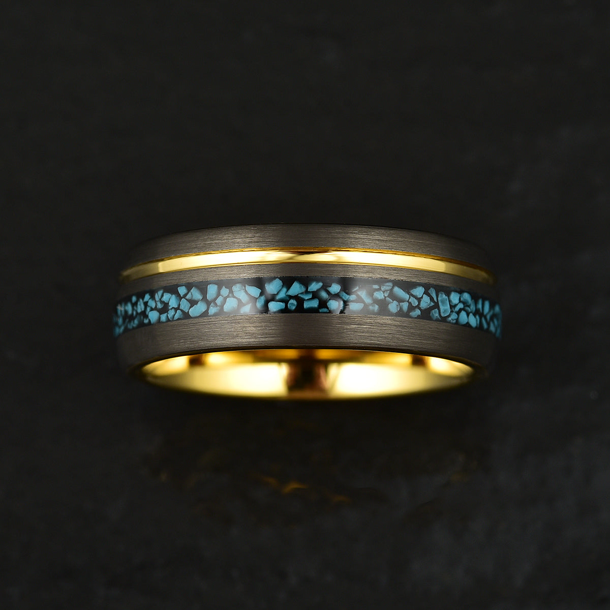 Turquoise Yellow Tungsten Men's Wedding Band 8MM - PRISTINE RINGS