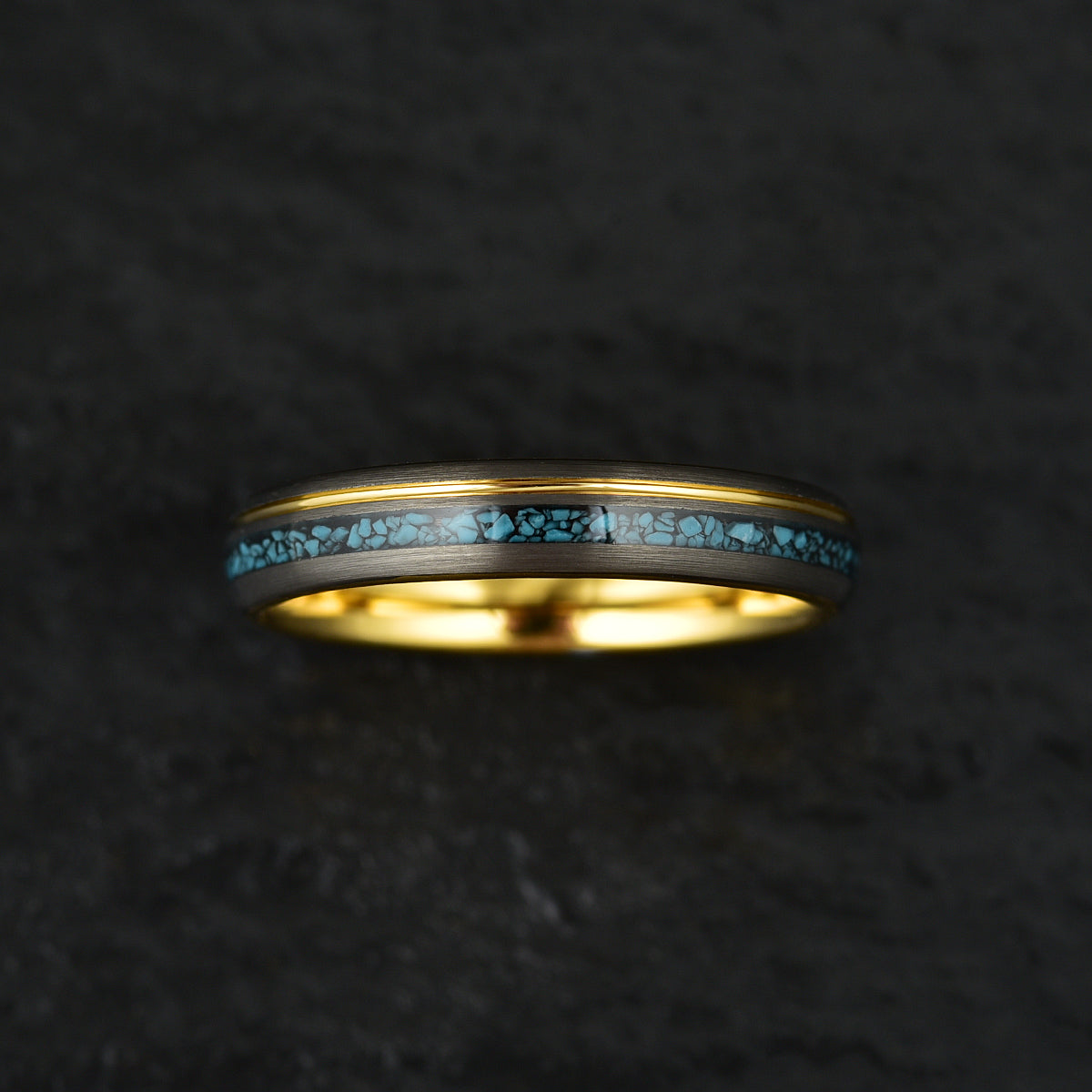 Yellow Tungsten Crushed Turquoise Women's Wedding Band 4MM - PRISTINE RINGS