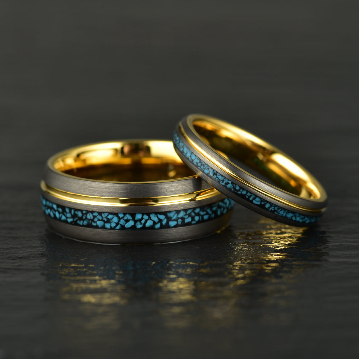Turquoise Yellow Tungsten Men's Wedding Band 8MM - PRISTINE RINGS