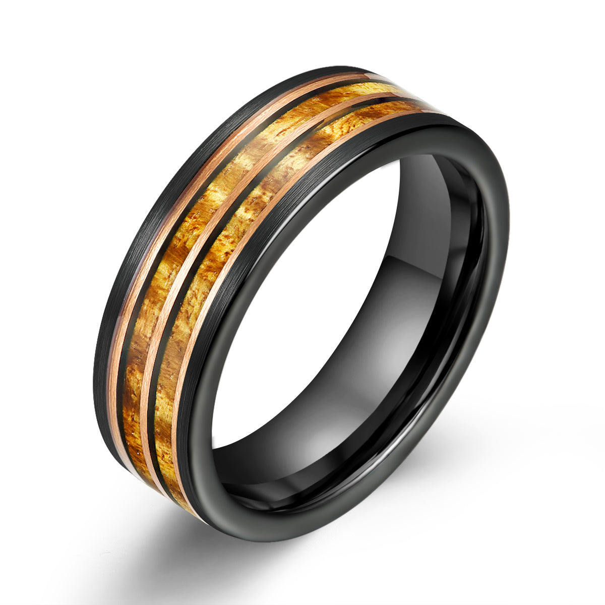 Hawaiian Koa Wood Black Tungsten Mens Wedding Band 8MM