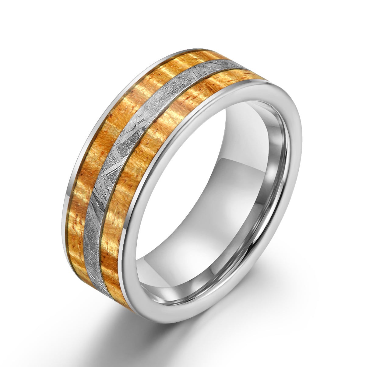 Hawaiian Koa Wood & Meteorite Tungsten Mens Wedding Band 8MM