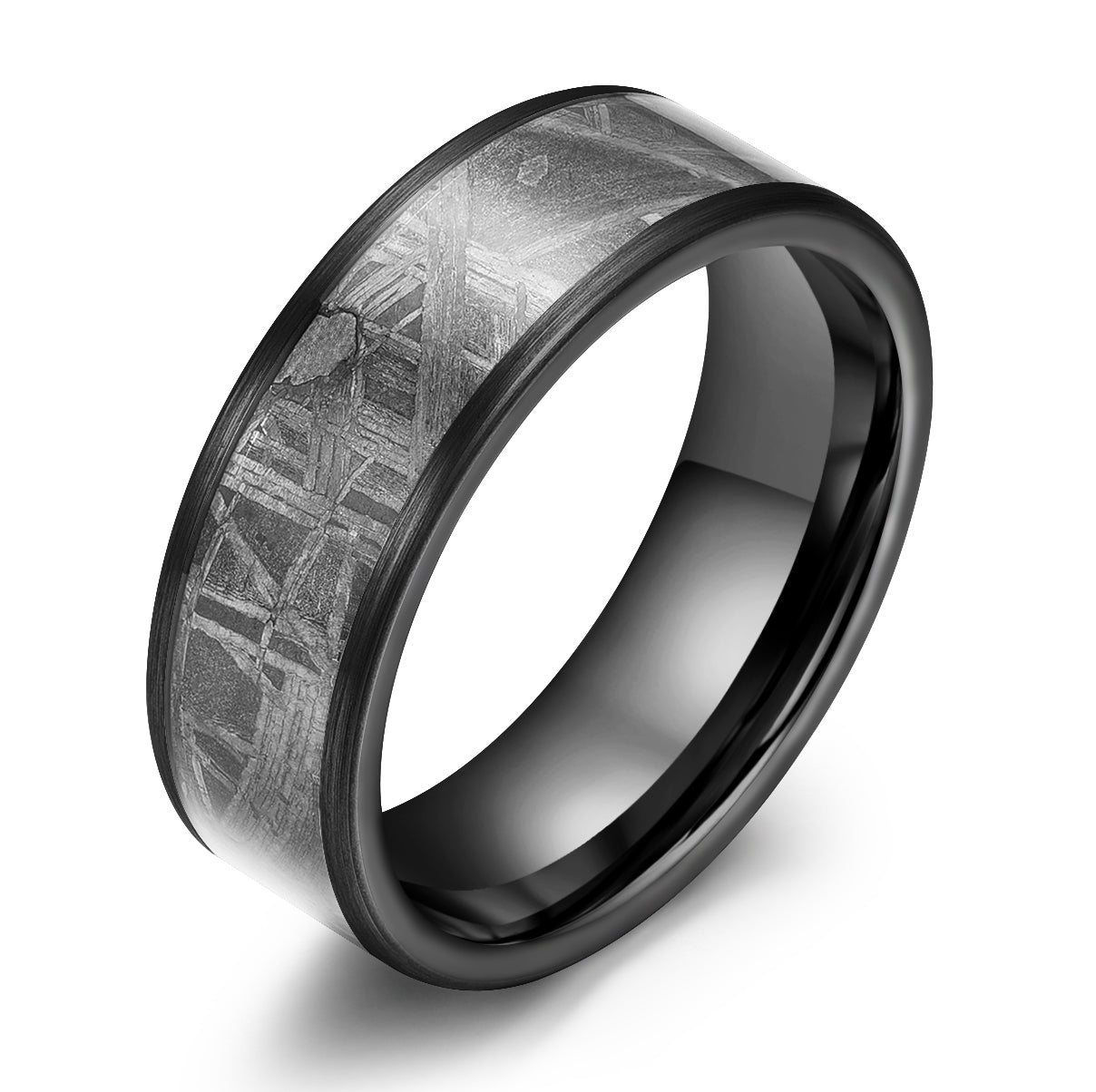 "Galactic Resilience" - Meteorite Black Tungsten Mens Wedding Band 8MM - PRISTINE RINGS