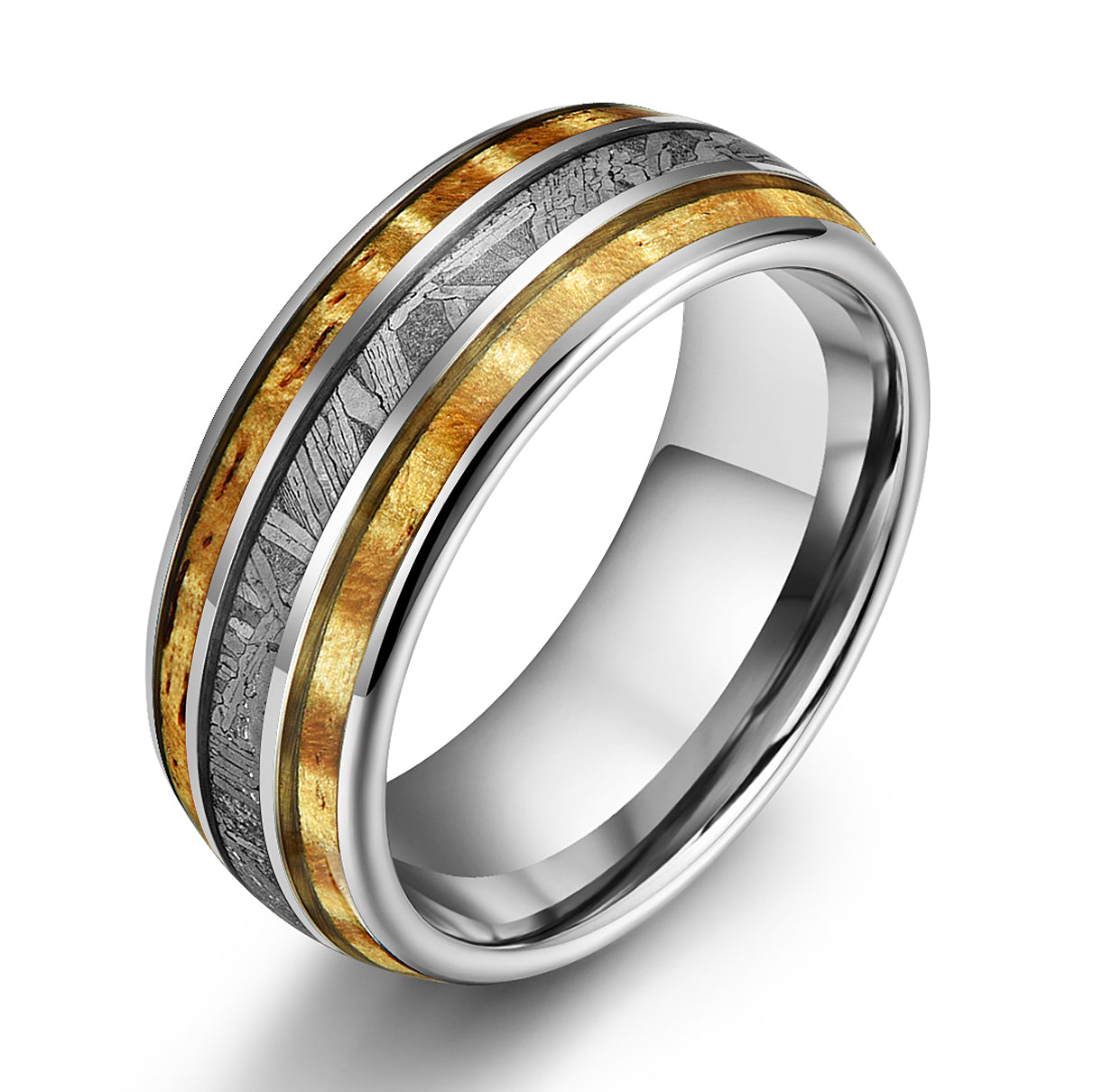 Hawaiian Koa Wood & Meteorite Tungsten Mens Wedding Ring 8MM - PRISTINE RINGS