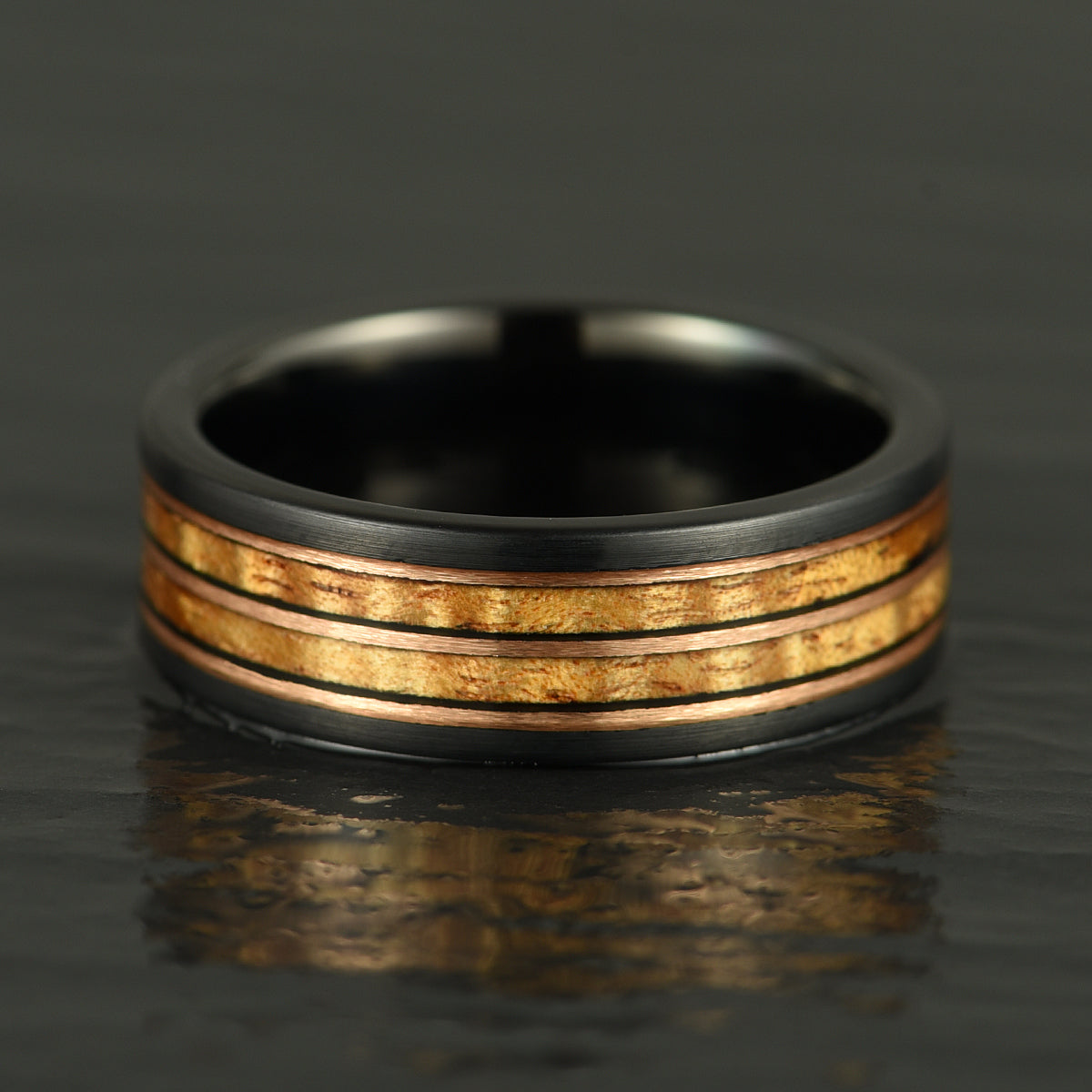 Hawaiian Koa Wood Black Tungsten Mens Wedding Band 8MM