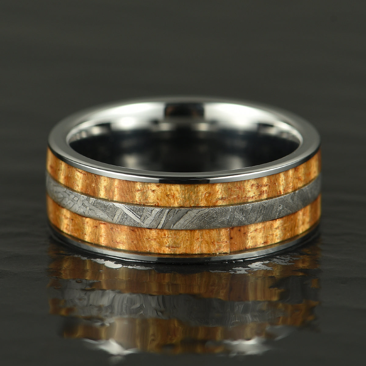 Hawaiian Koa Wood & Meteorite Tungsten Mens Wedding Band 8MM