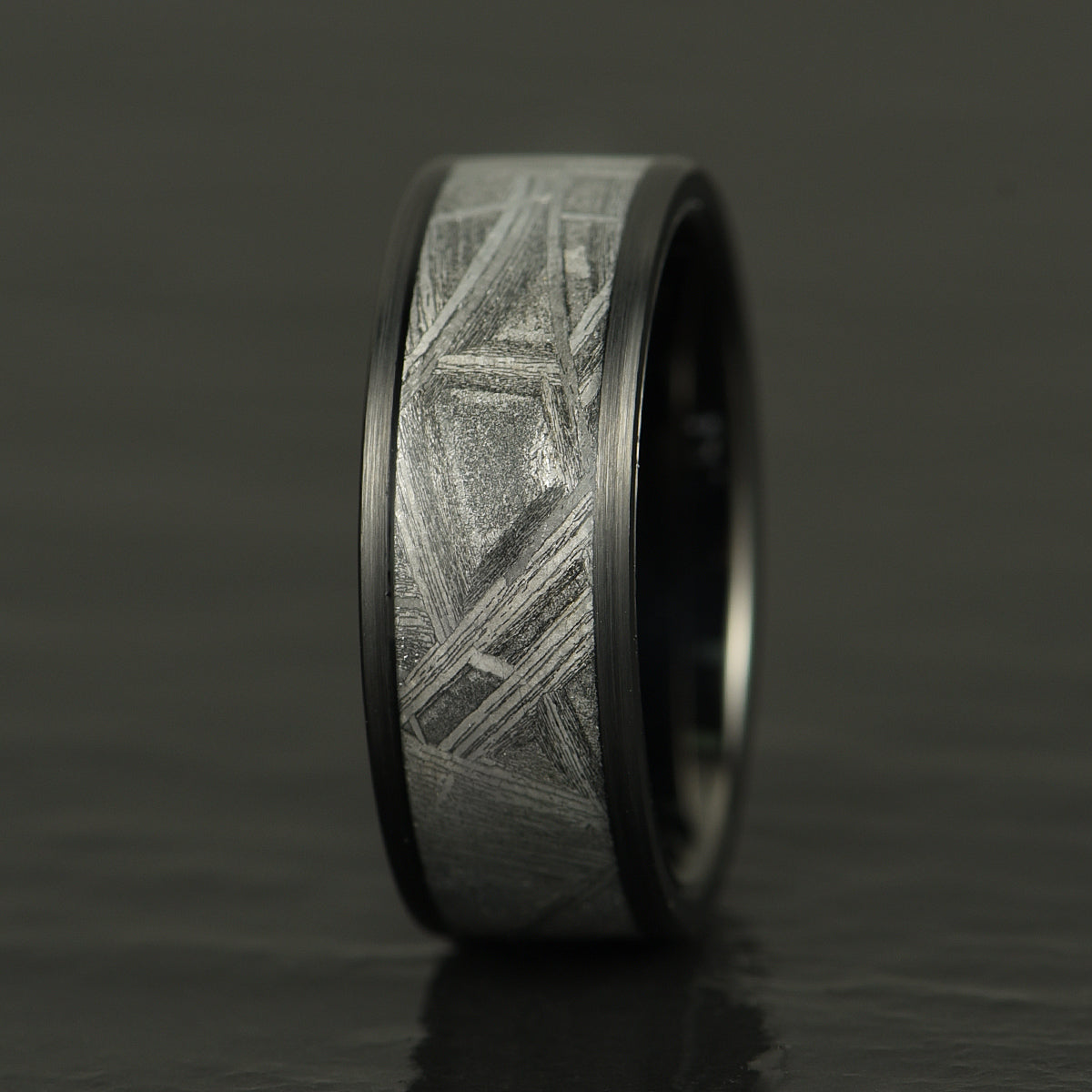 "Galactic Resilience" - Meteorite Black Tungsten Mens Wedding Band 8MM - PRISTINE RINGS