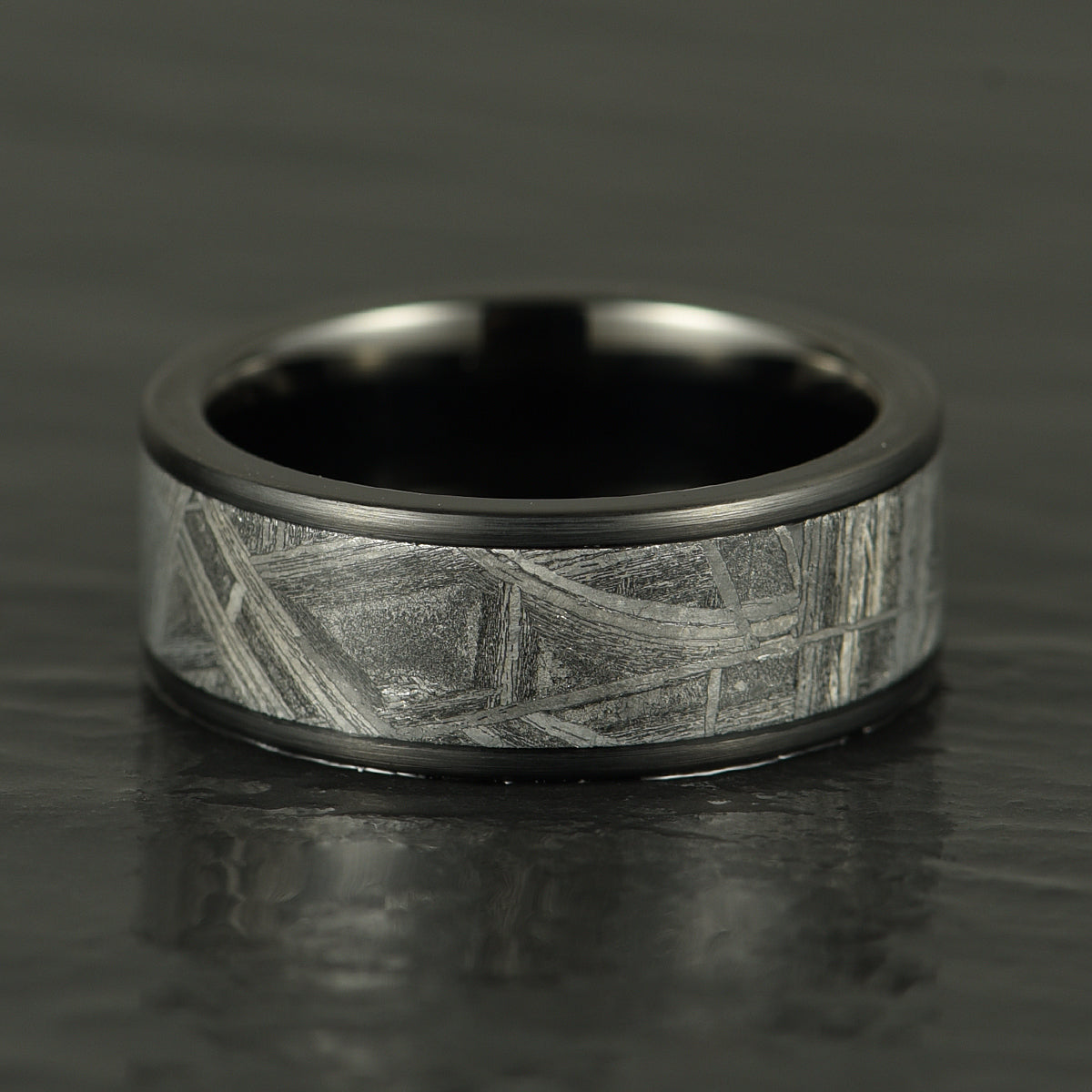 "Galactic Resilience" - Meteorite Black Tungsten Mens Wedding Band 8MM - PRISTINE RINGS