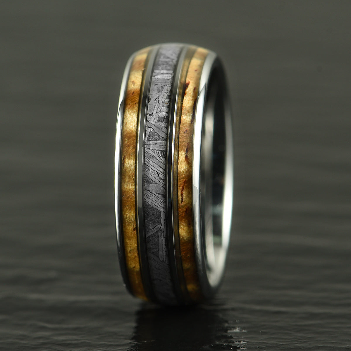 Hawaiian Koa Wood & Meteorite Tungsten Mens Wedding Ring 8MM - PRISTINE RINGS