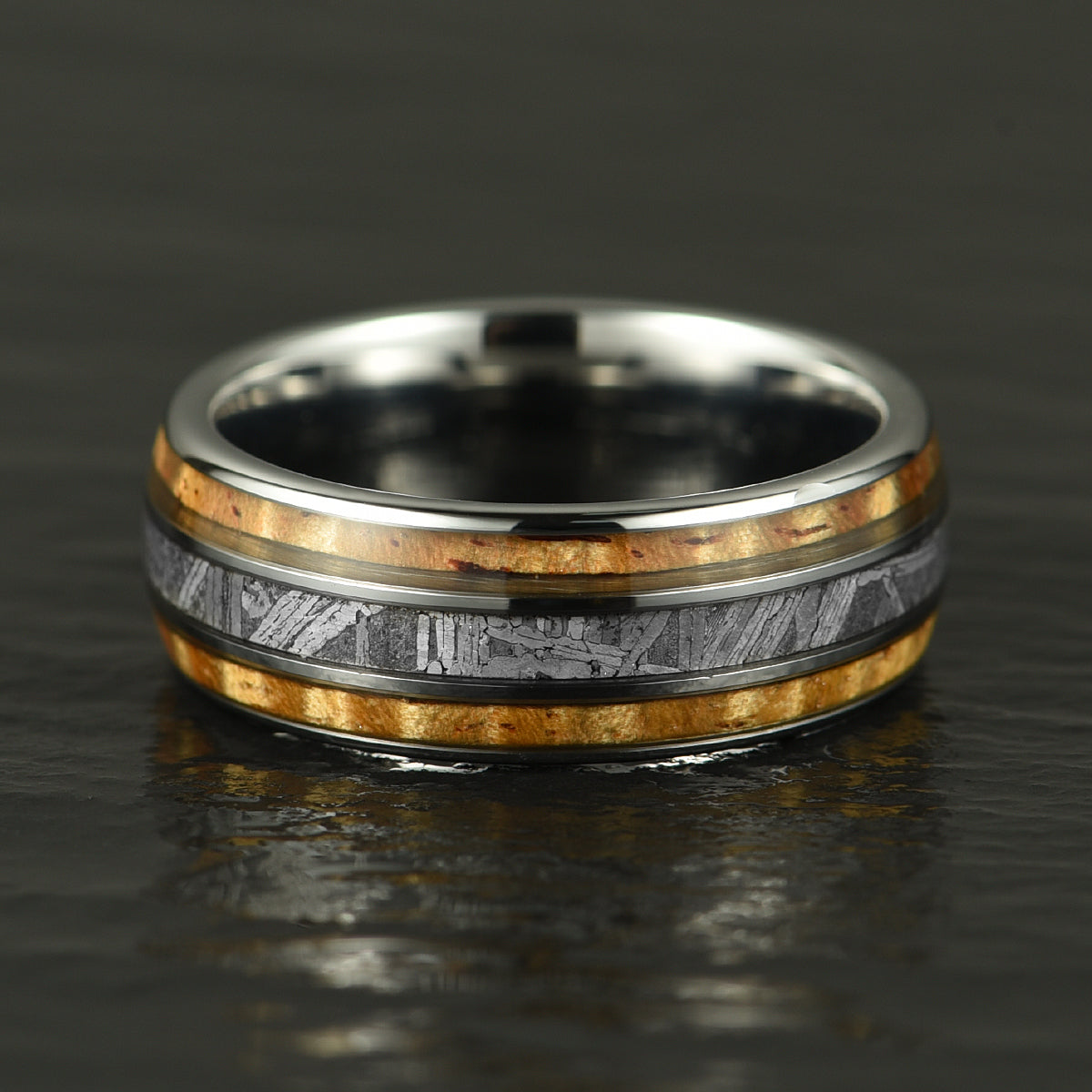 Hawaiian Koa Wood & Meteorite Tungsten Mens Wedding Ring 8MM - PRISTINE RINGS