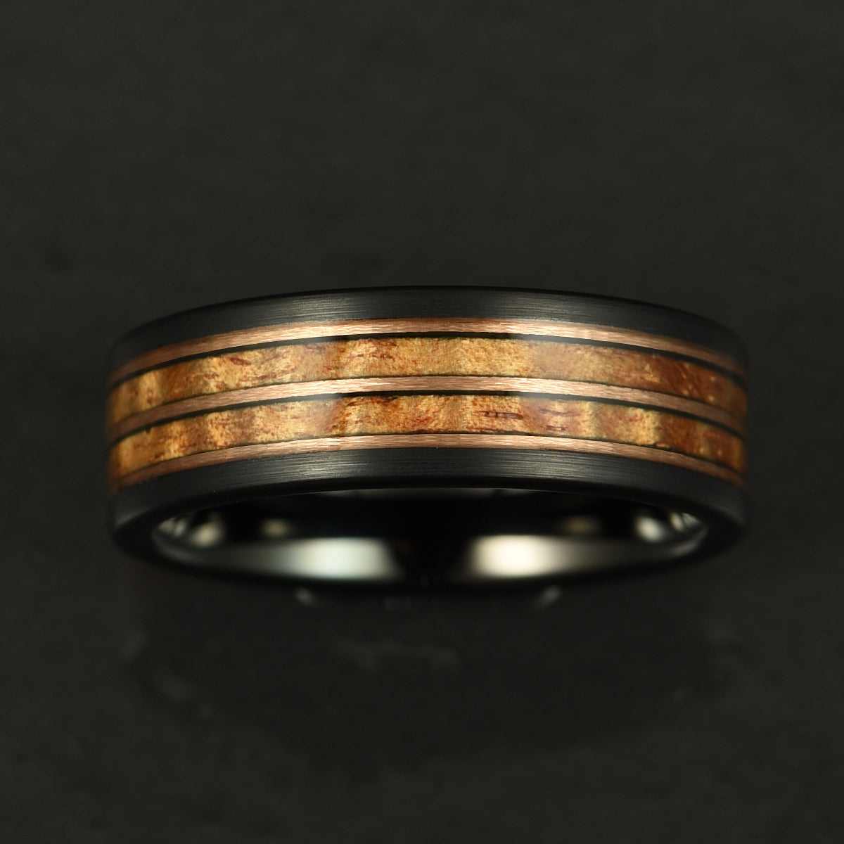 Hawaiian Koa Wood Black Tungsten Mens Wedding Band 8MM