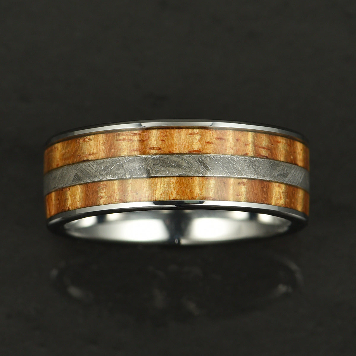 Hawaiian Koa Wood & Meteorite Tungsten Mens Wedding Band 8MM