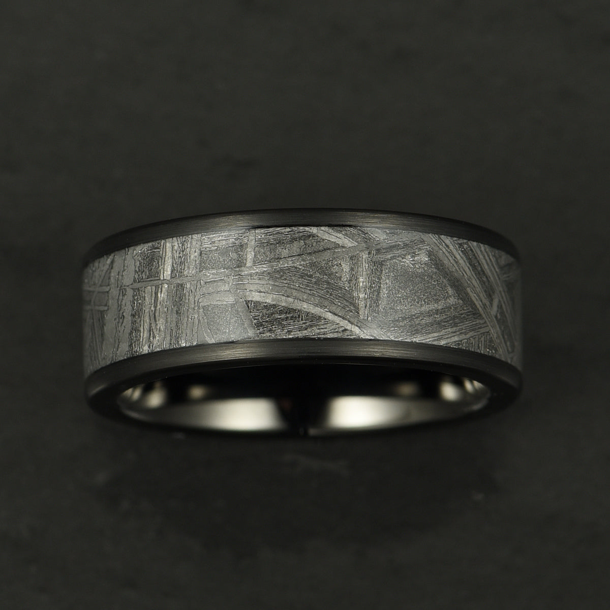"Galactic Resilience" - Meteorite Black Tungsten Mens Wedding Band 8MM - PRISTINE RINGS