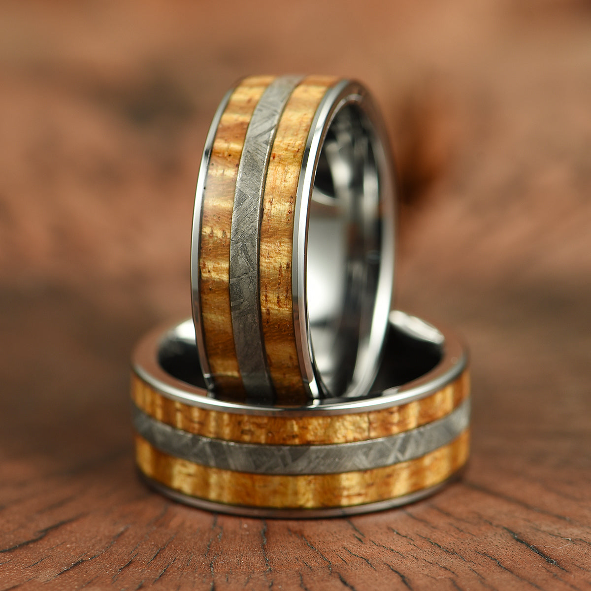 Hawaiian Koa Wood & Meteorite Tungsten Mens Wedding Band 8MM