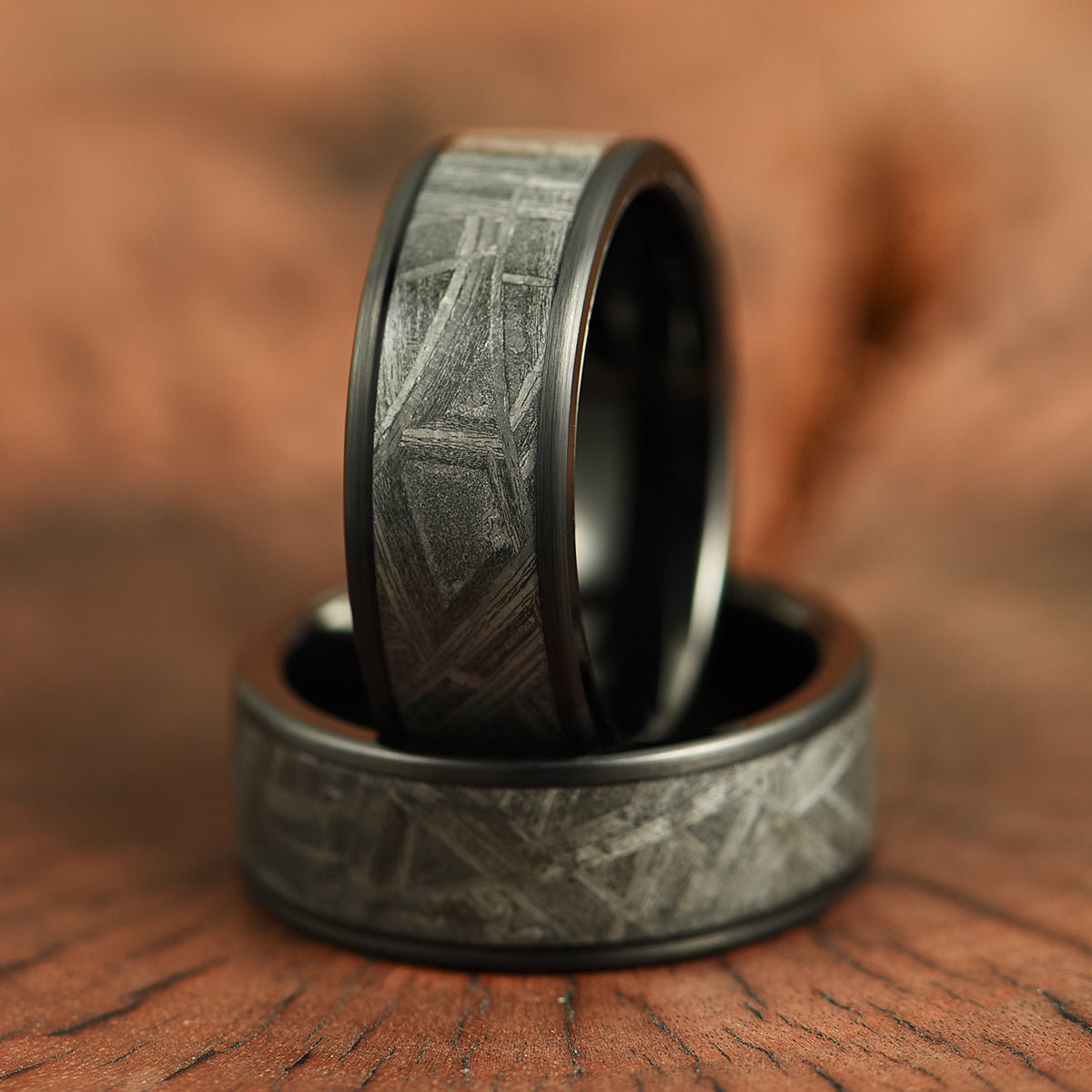 "Galactic Resilience" - Meteorite Black Tungsten Mens Wedding Band 8MM - PRISTINE RINGS