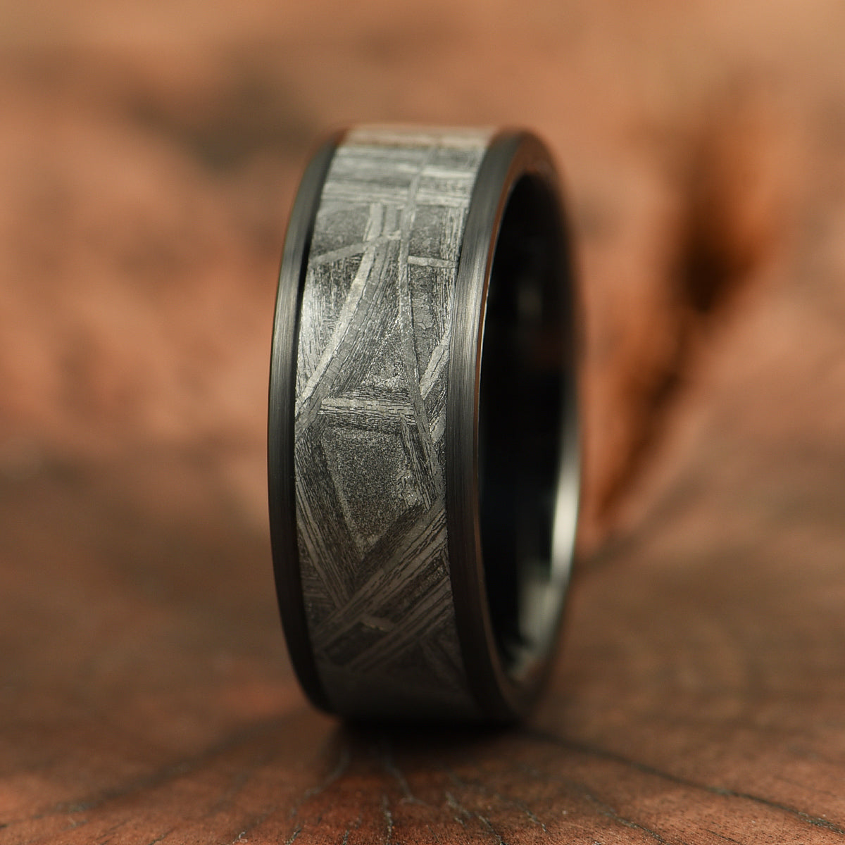 "Galactic Resilience" - Meteorite Black Tungsten Mens Wedding Band 8MM - PRISTINE RINGS