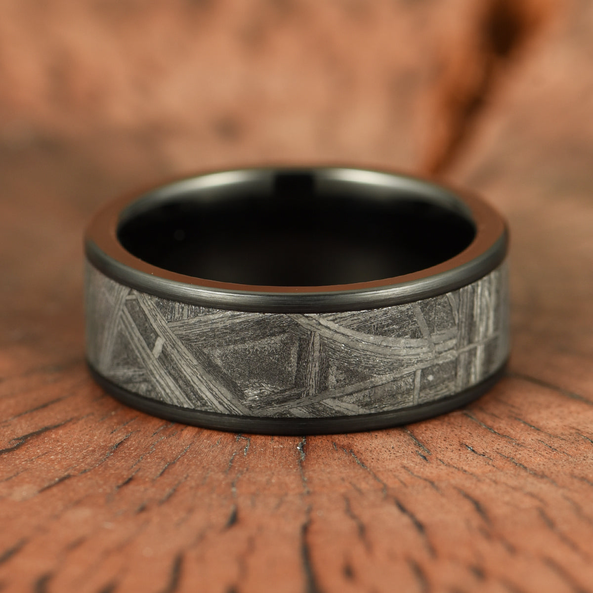 "Galactic Resilience" - Meteorite Black Tungsten Mens Wedding Band 8MM - PRISTINE RINGS