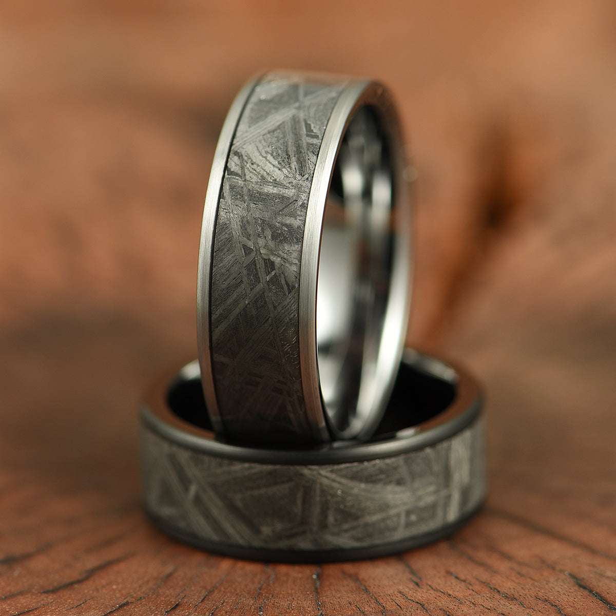 Muonionalusta Meteorite Tungsten Mens Wedding Band 8MM