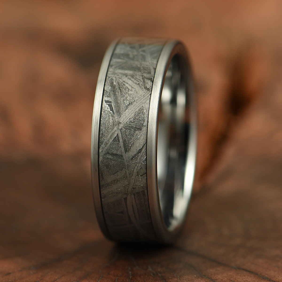 Muonionalusta Meteorite Tungsten Mens Wedding Band 8MM