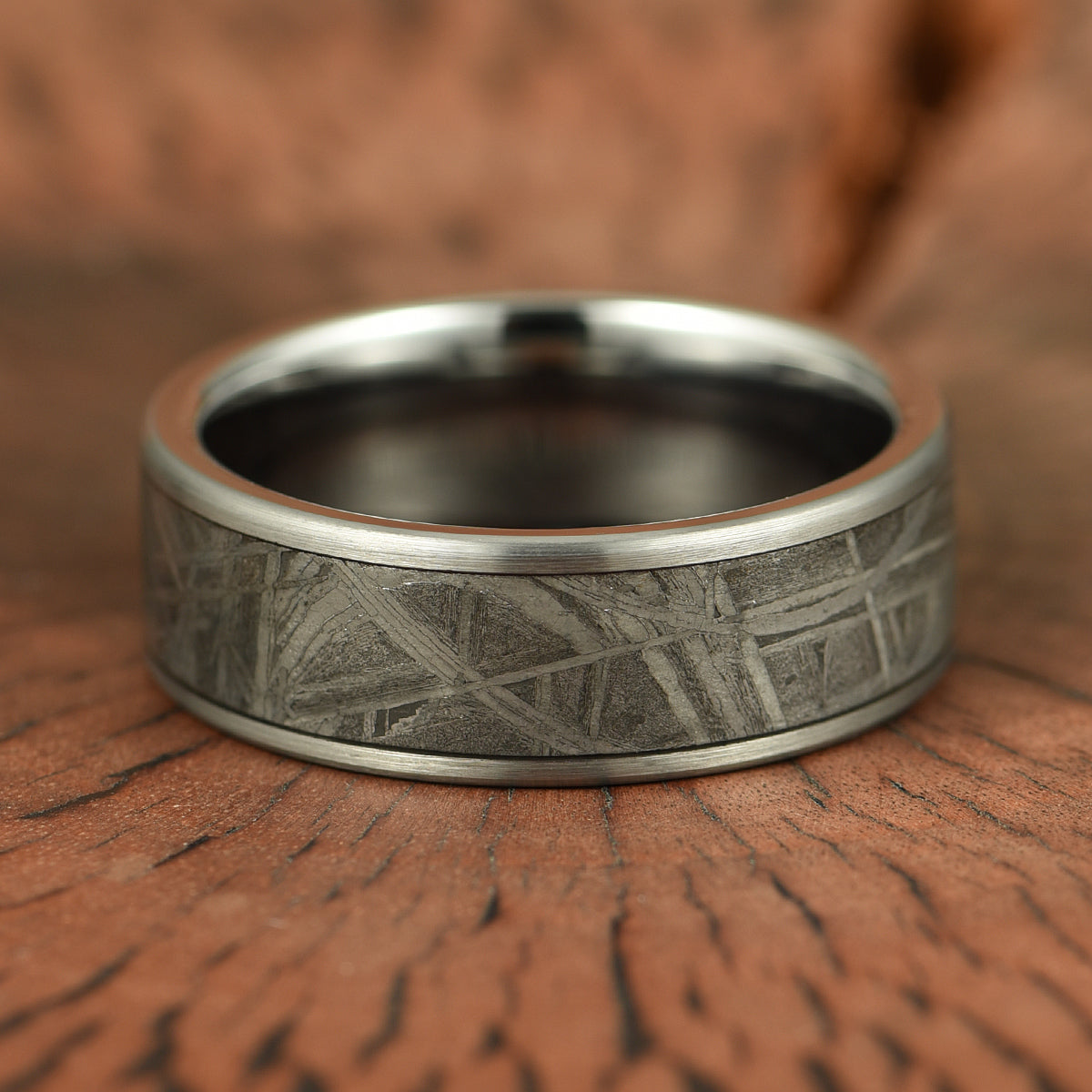 Muonionalusta Meteorite Tungsten Mens Wedding Band 8MM