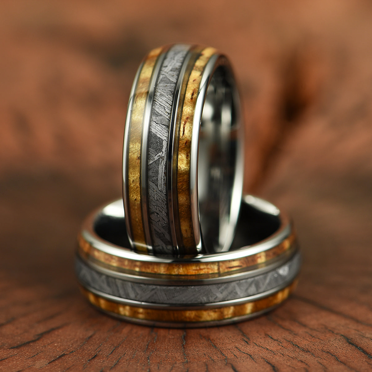 Hawaiian Koa Wood & Meteorite Tungsten Mens Wedding Ring 8MM - PRISTINE RINGS