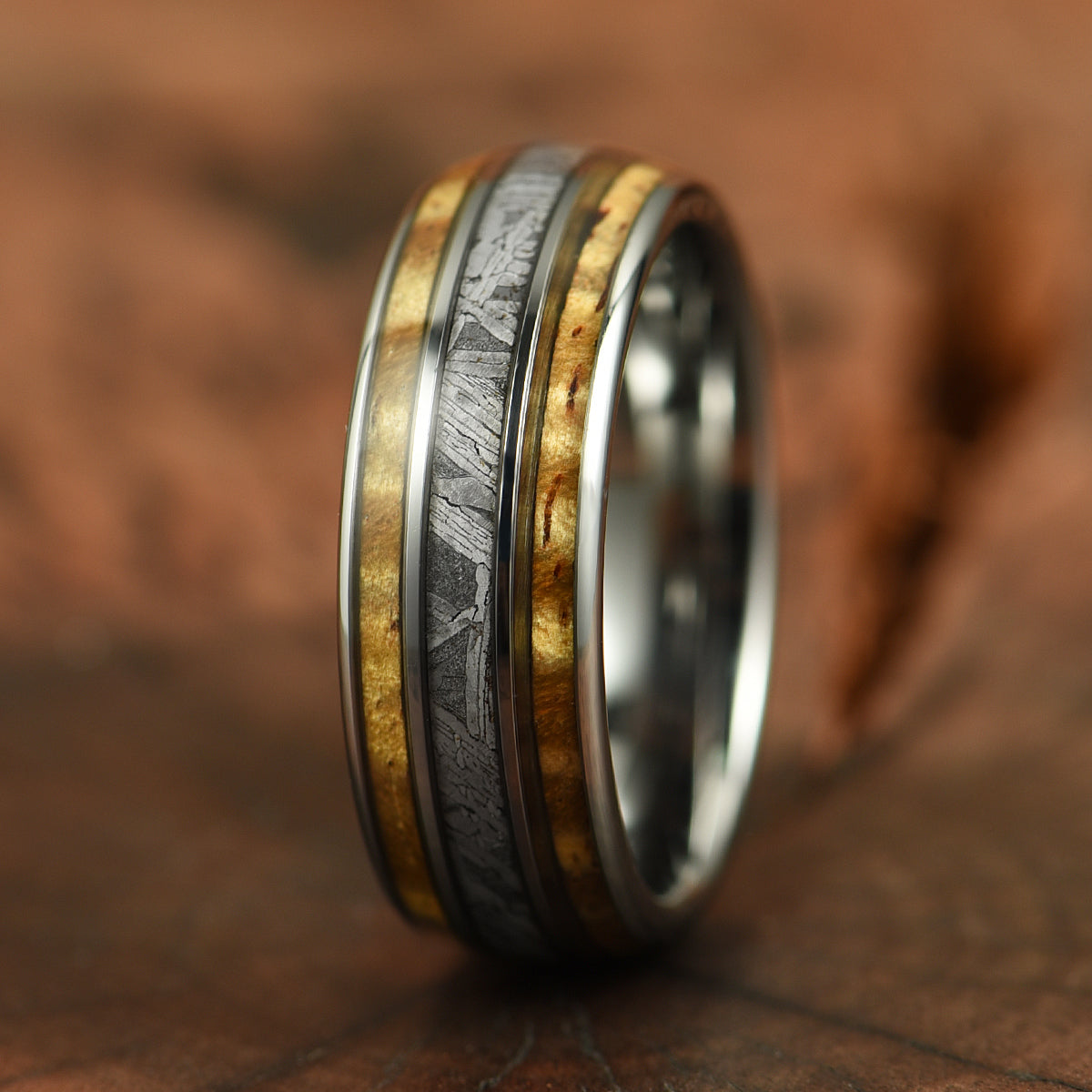 Hawaiian Koa Wood & Meteorite Tungsten Mens Wedding Ring 8MM - PRISTINE RINGS