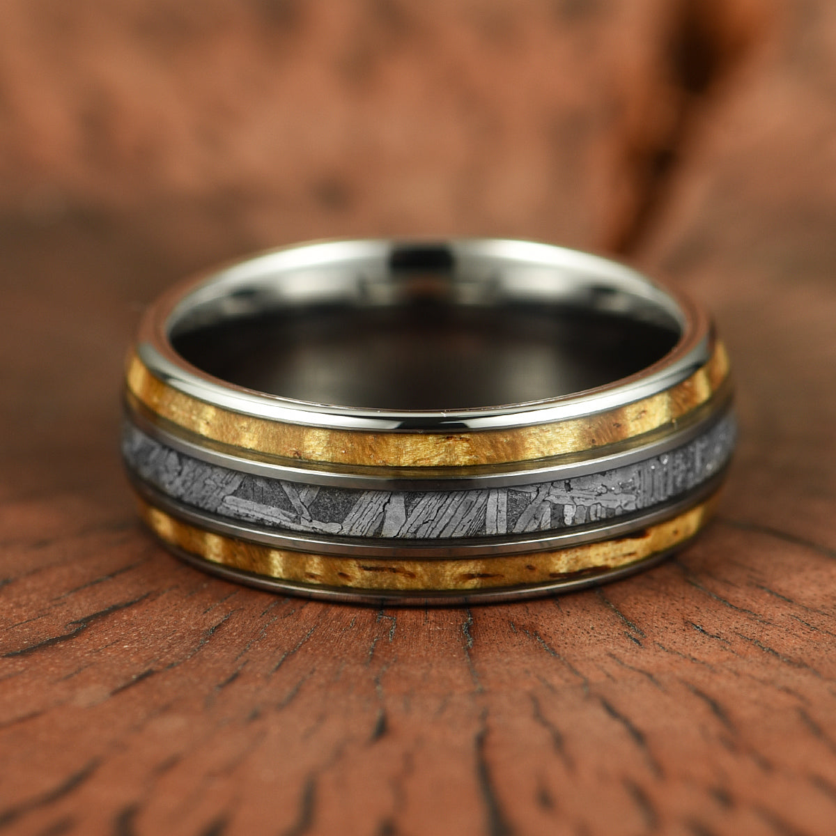 Hawaiian Koa Wood & Meteorite Tungsten Mens Wedding Ring 8MM - PRISTINE RINGS