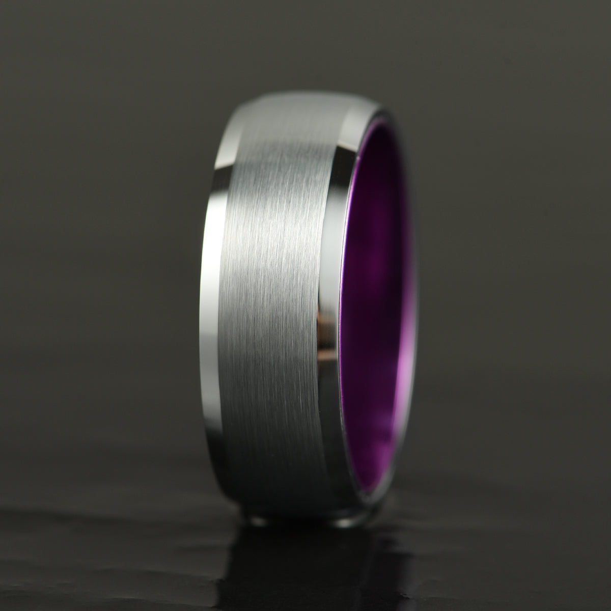 Pristine Passion Purple  Interior Silver Tungsten Wedding Band 8MM