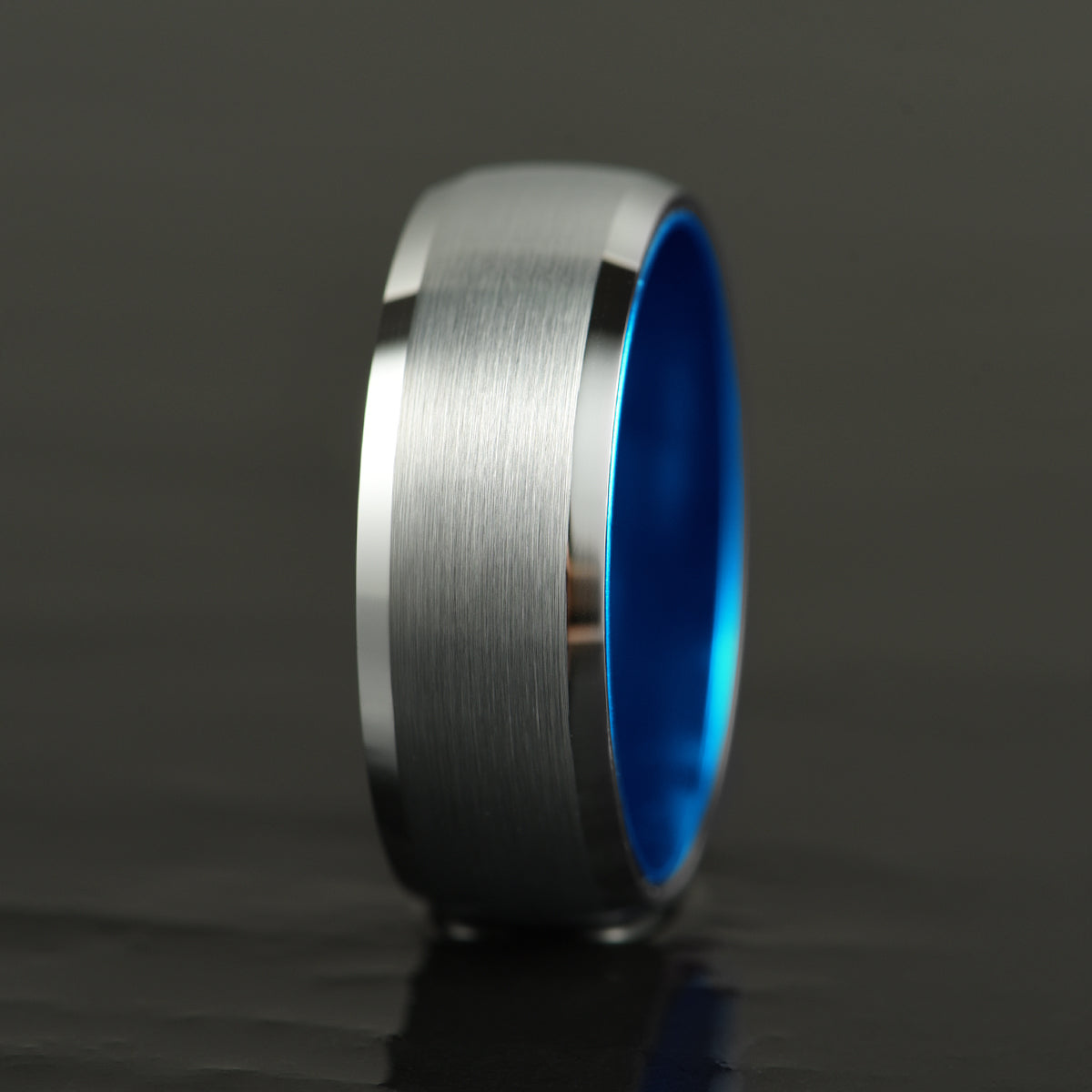 Pristine Passion Blue Interior Silver Tungsten Wedding Band 8MM