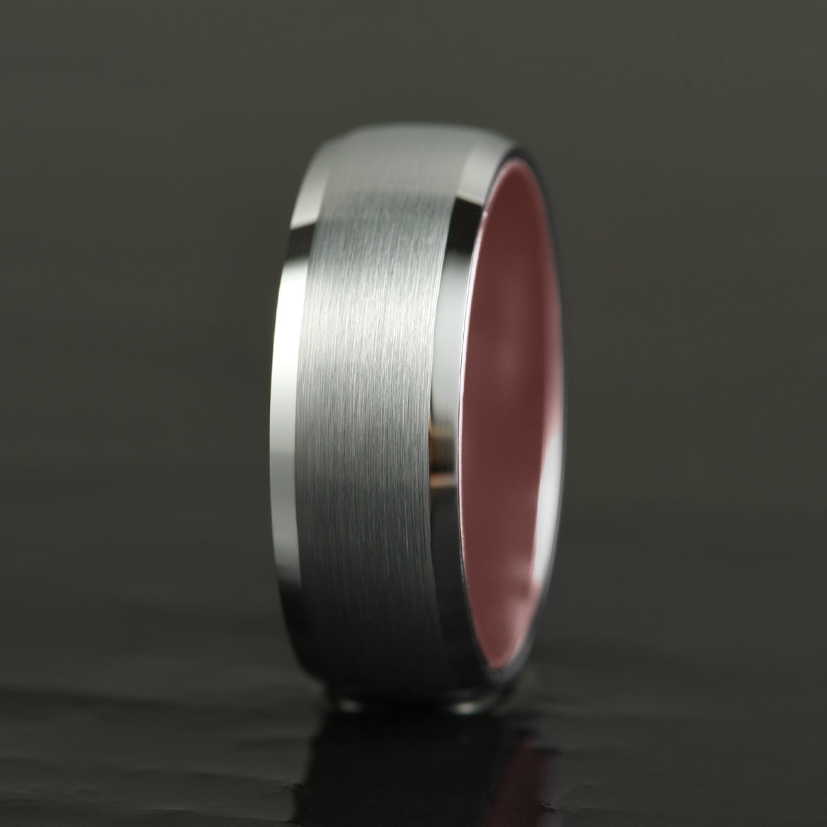 Pristine Passion Rose Interior Silver Tungsten Wedding Band 8MM