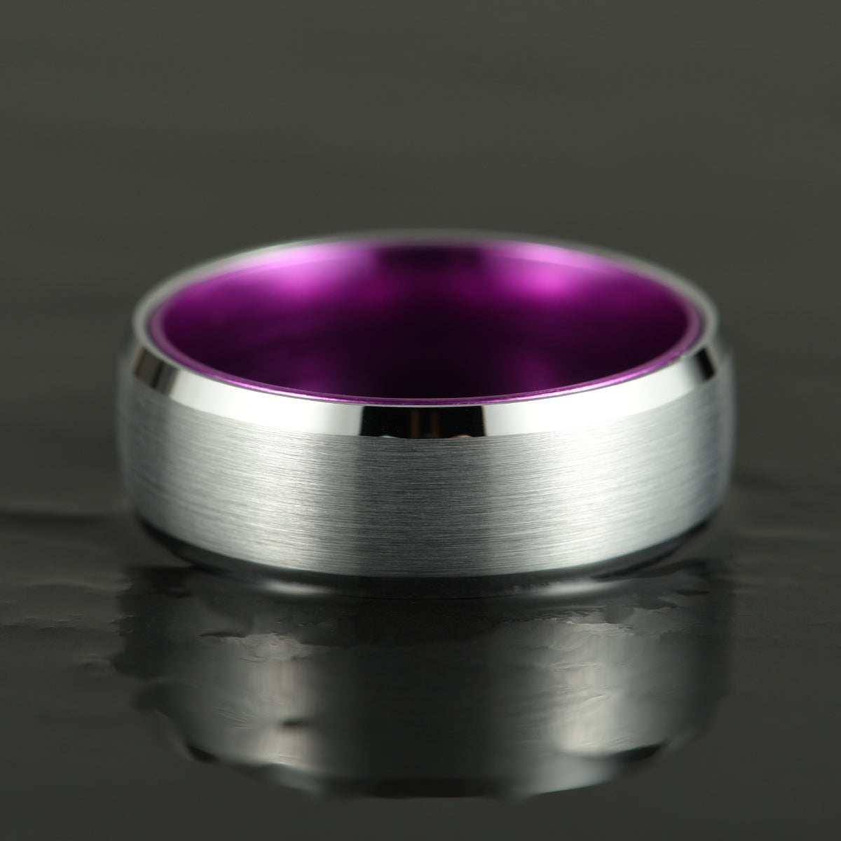 Pristine Passion Purple  Interior Silver Tungsten Wedding Band 8MM