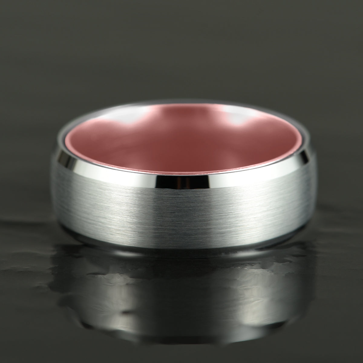 Pristine Passion Rose Interior Silver Tungsten Wedding Band 8MM