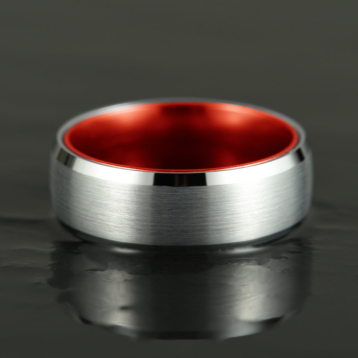 Pristine Passion Red Interior Silver Tungsten Wedding Band 8MM