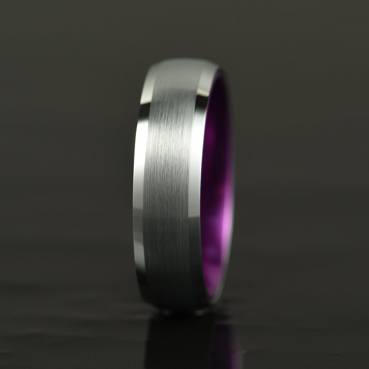 Pristine Passion Purple  Interior Silver Tungsten Wedding Band 4MM