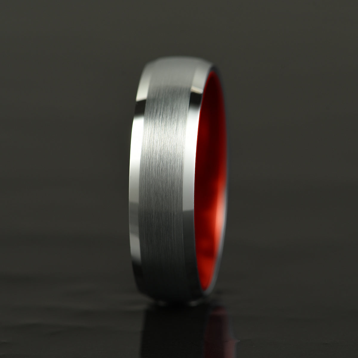 Pristine Passion Red Interior Silver Tungsten Wedding Band 6MM