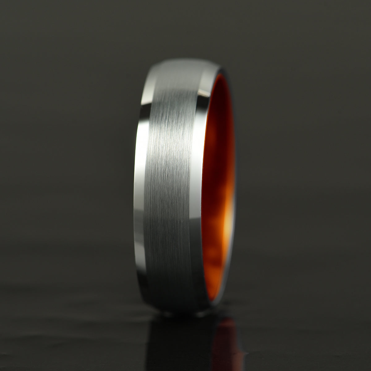 Pristine Passion Orange Interior Silver Tungsten Wedding Band 6MM