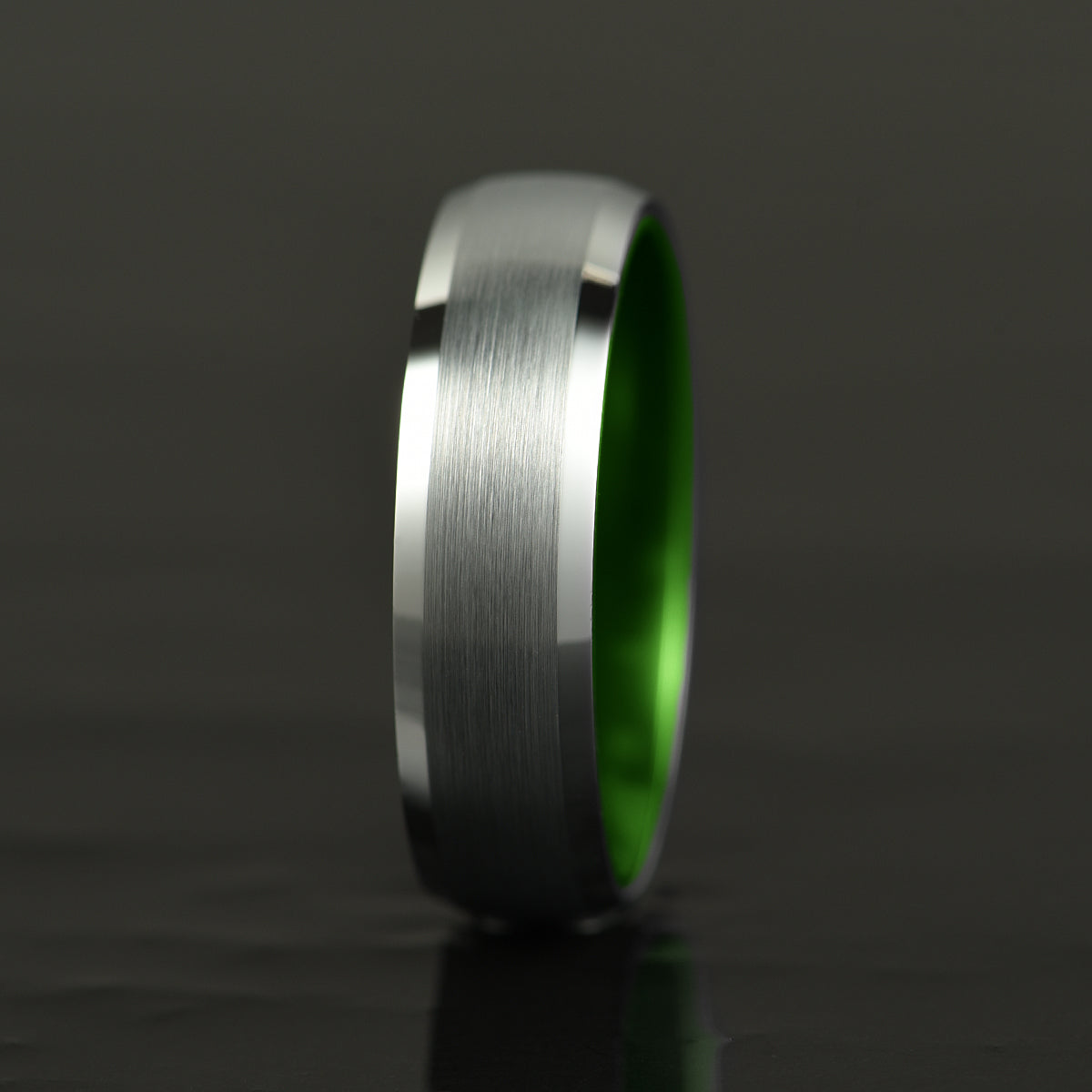 Pristine Passion Green Interior Silver Tungsten Wedding Band 6MM