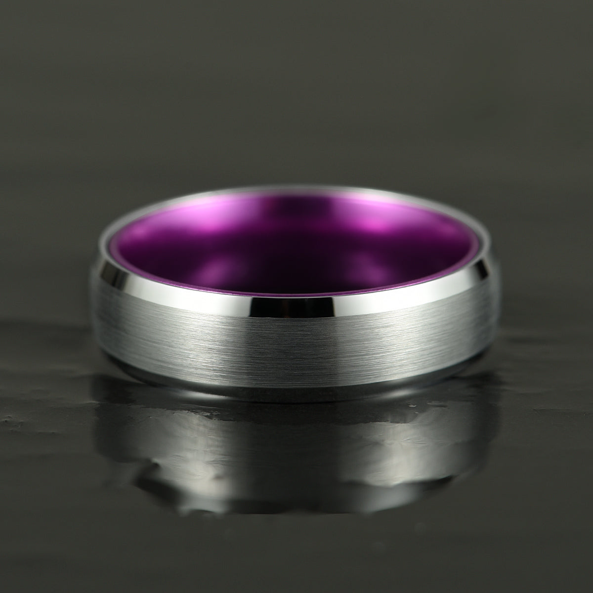 Pristine Passion Purple  Interior Silver Tungsten Wedding Band 4MM