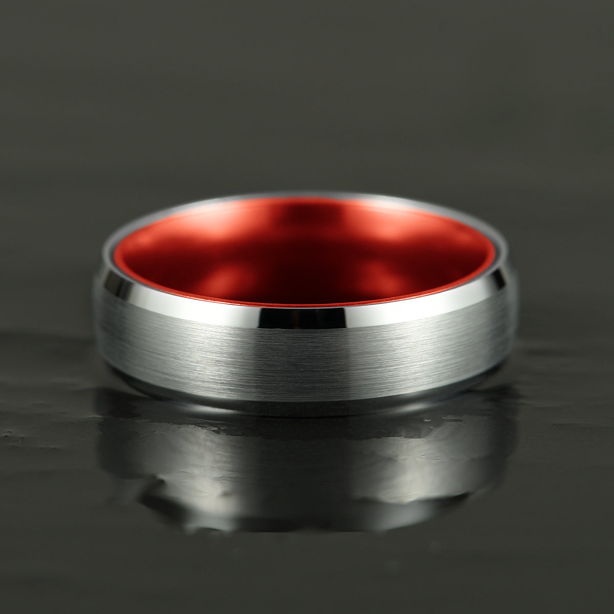 Pristine Passion Red Interior Silver Tungsten Wedding Band 6MM