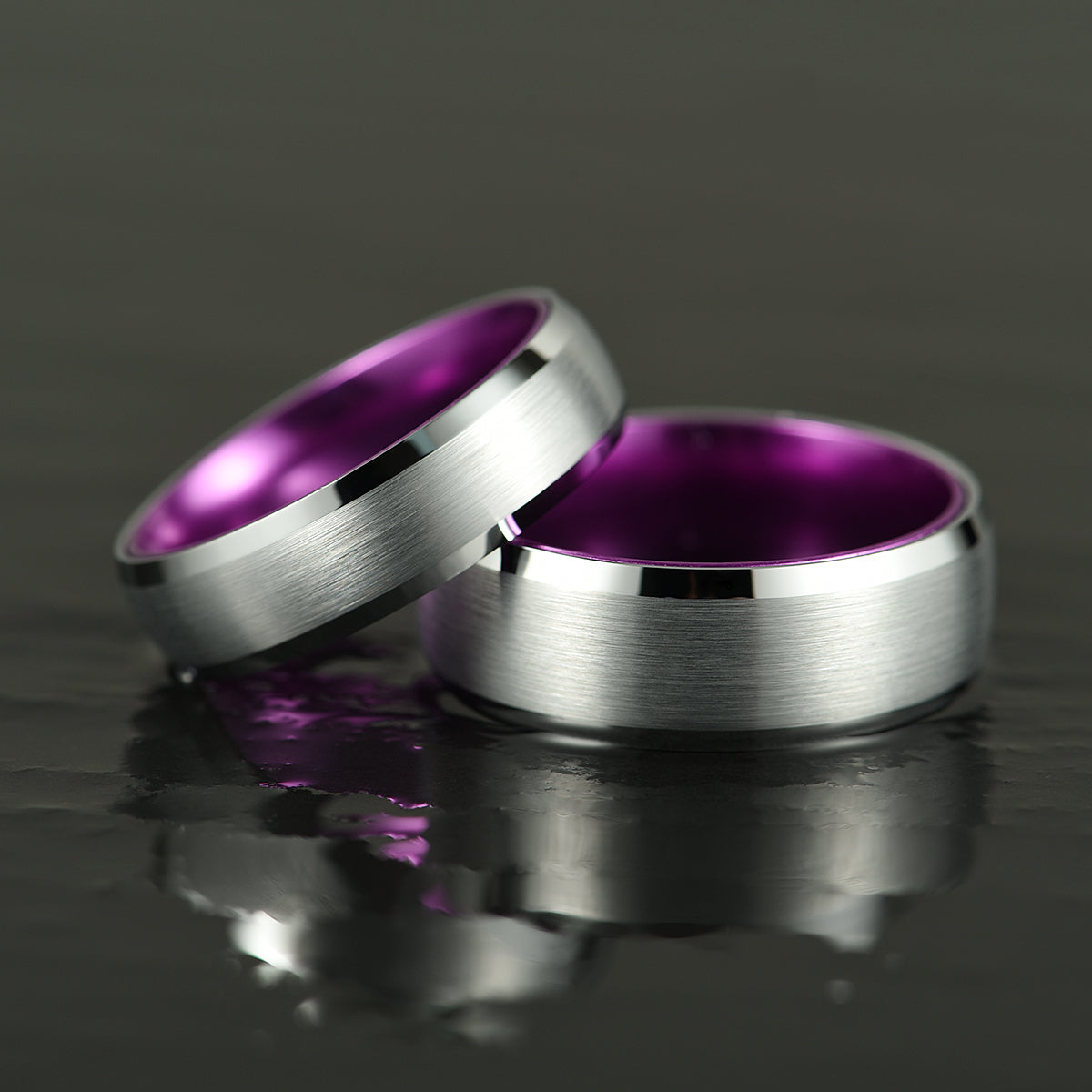 Pristine Passion Purple  Interior Silver Tungsten Wedding Band 8MM