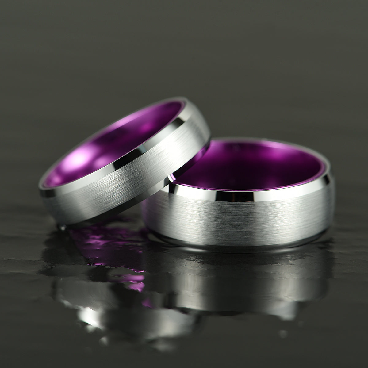 Pristine Passion Purple  Interior Silver Tungsten Wedding Band 8MM - PRISTINE RINGS