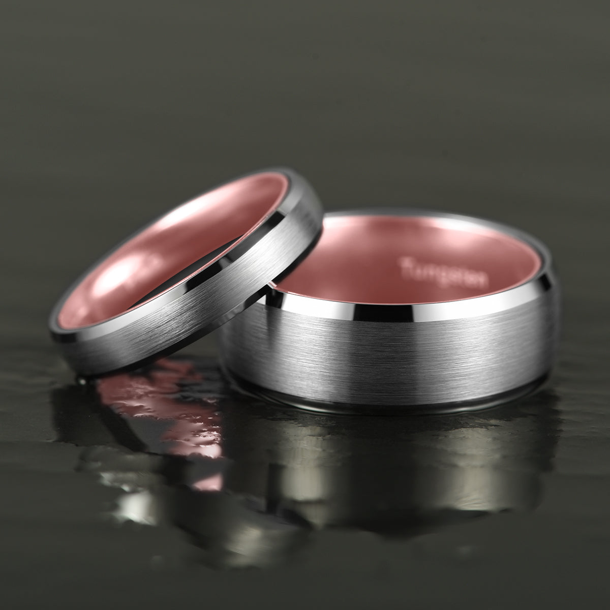 Pristine Passion Rose Interior Silver Tungsten Wedding Band 4MM