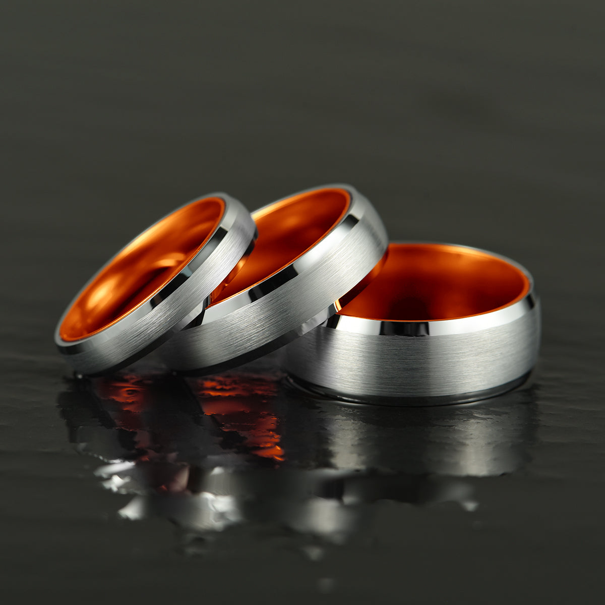 Pristine Passion Orange Interior Silver Tungsten Wedding Band 4MM - PRISTINE RINGS