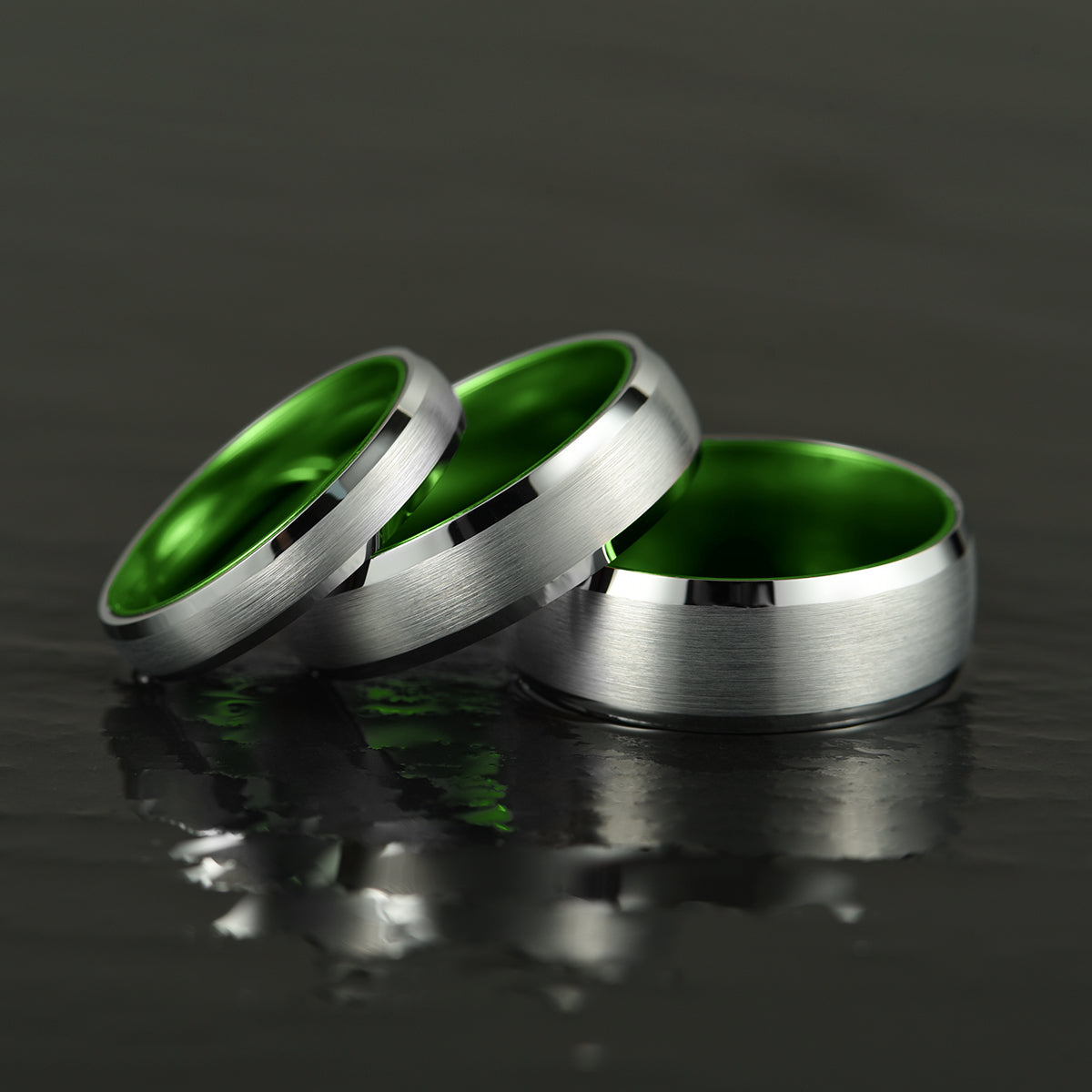 Pristine Passion Green Interior Silver Tungsten Wedding Band 4MM - PRISTINE RINGS