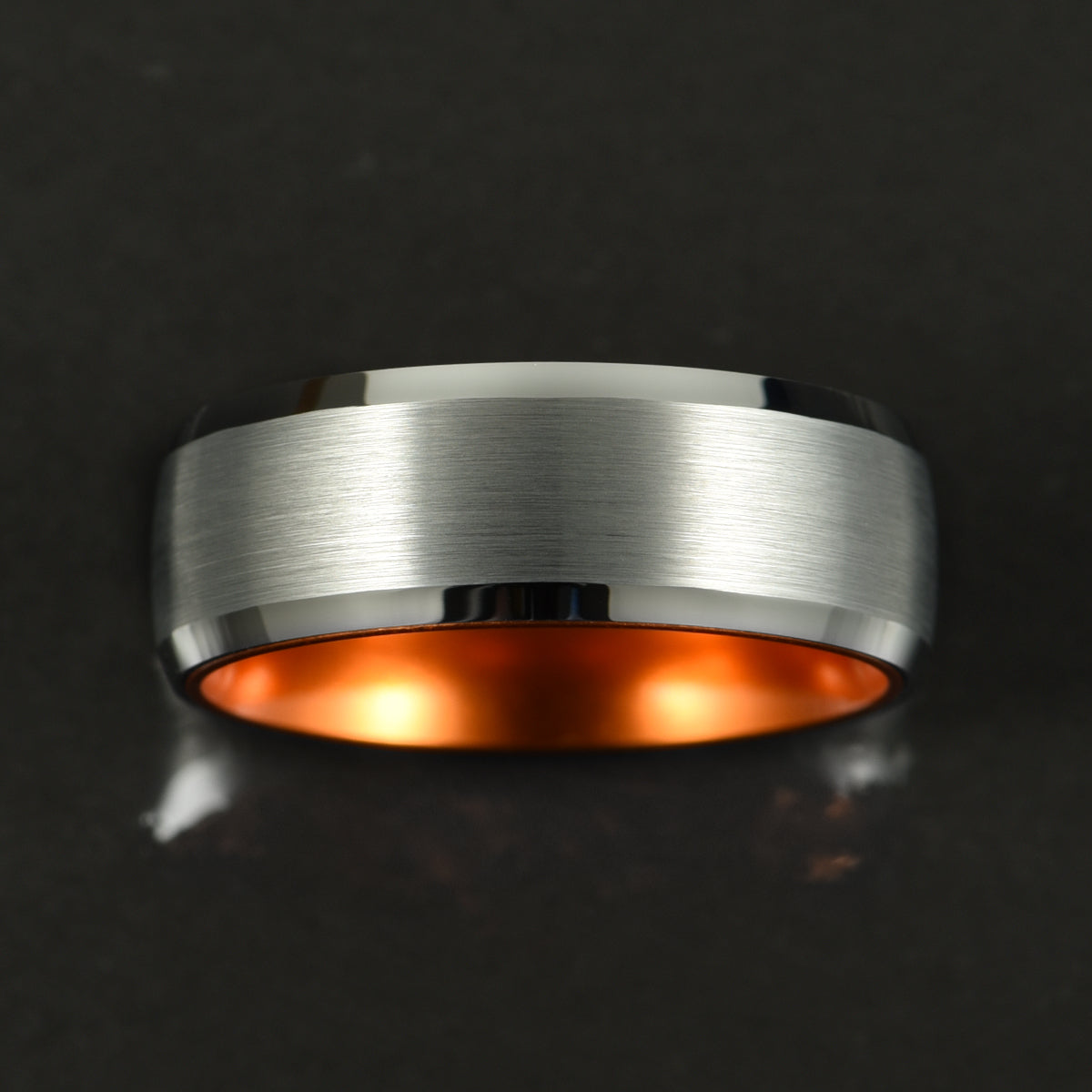 Pristine Passion Orange Interior Silver Tungsten Wedding Band 8MM