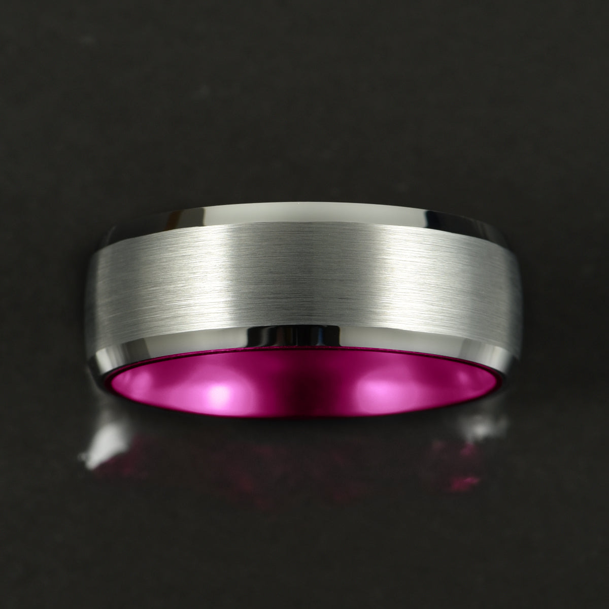 Pristine Passion Fuchsia Interior Silver Tungsten Wedding Band 8MM