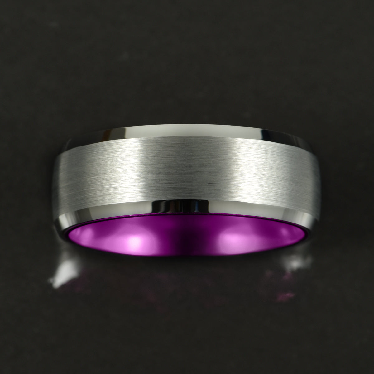 Pristine Passion Purple  Interior Silver Tungsten Wedding Band 8MM