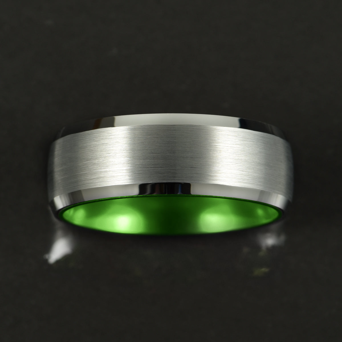 Pristine Passion Green Interior Silver Tungsten Wedding Band 8MM - PRISTINE RINGS