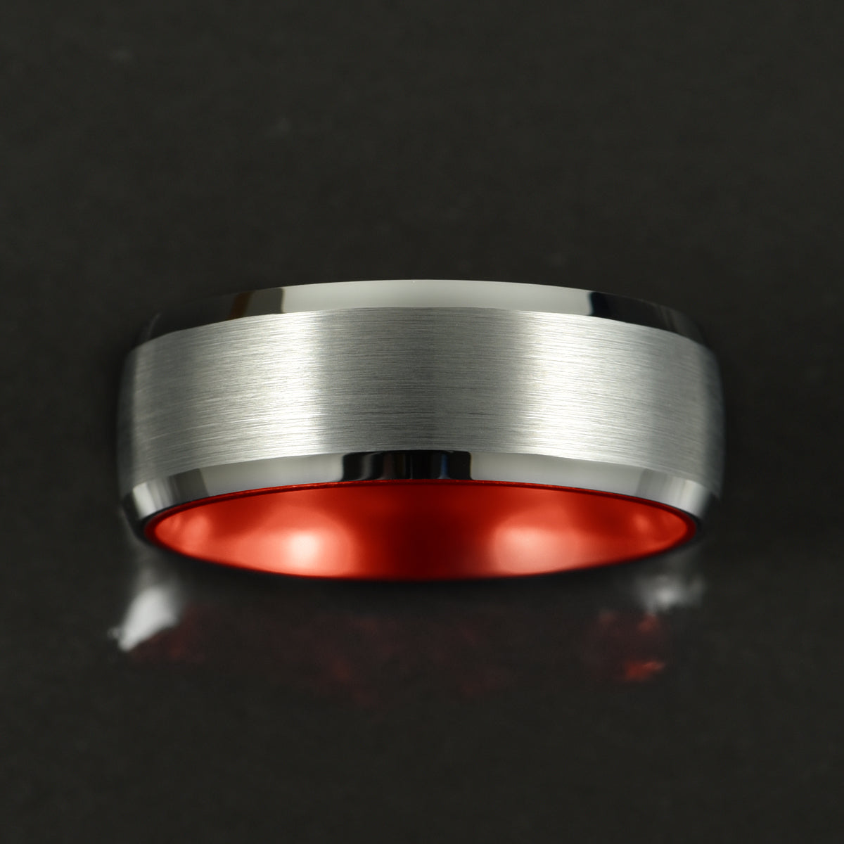 Pristine Passion Red Interior Silver Tungsten Wedding Band 8MM