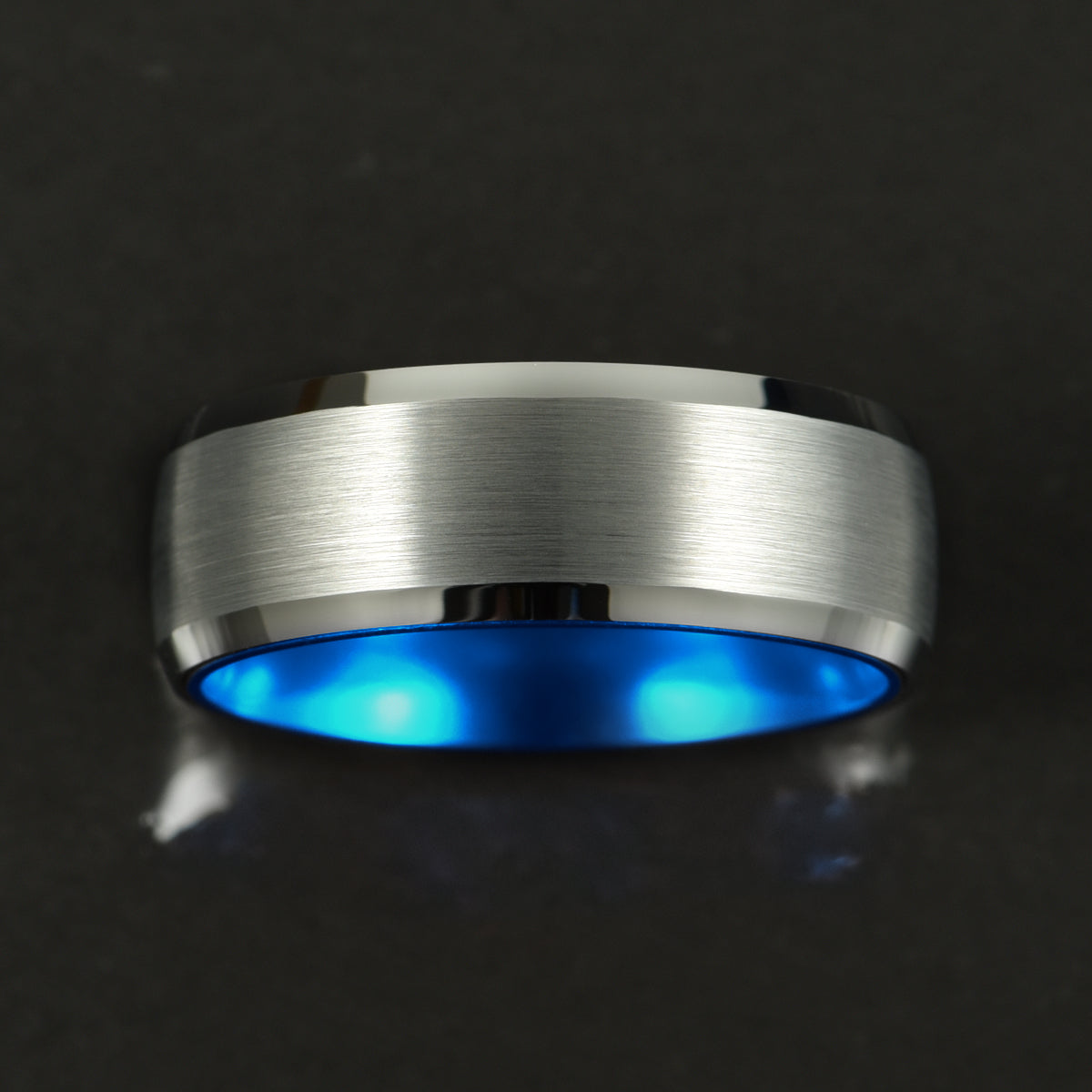 Pristine Passion Blue Interior Silver Tungsten Wedding Band 8MM