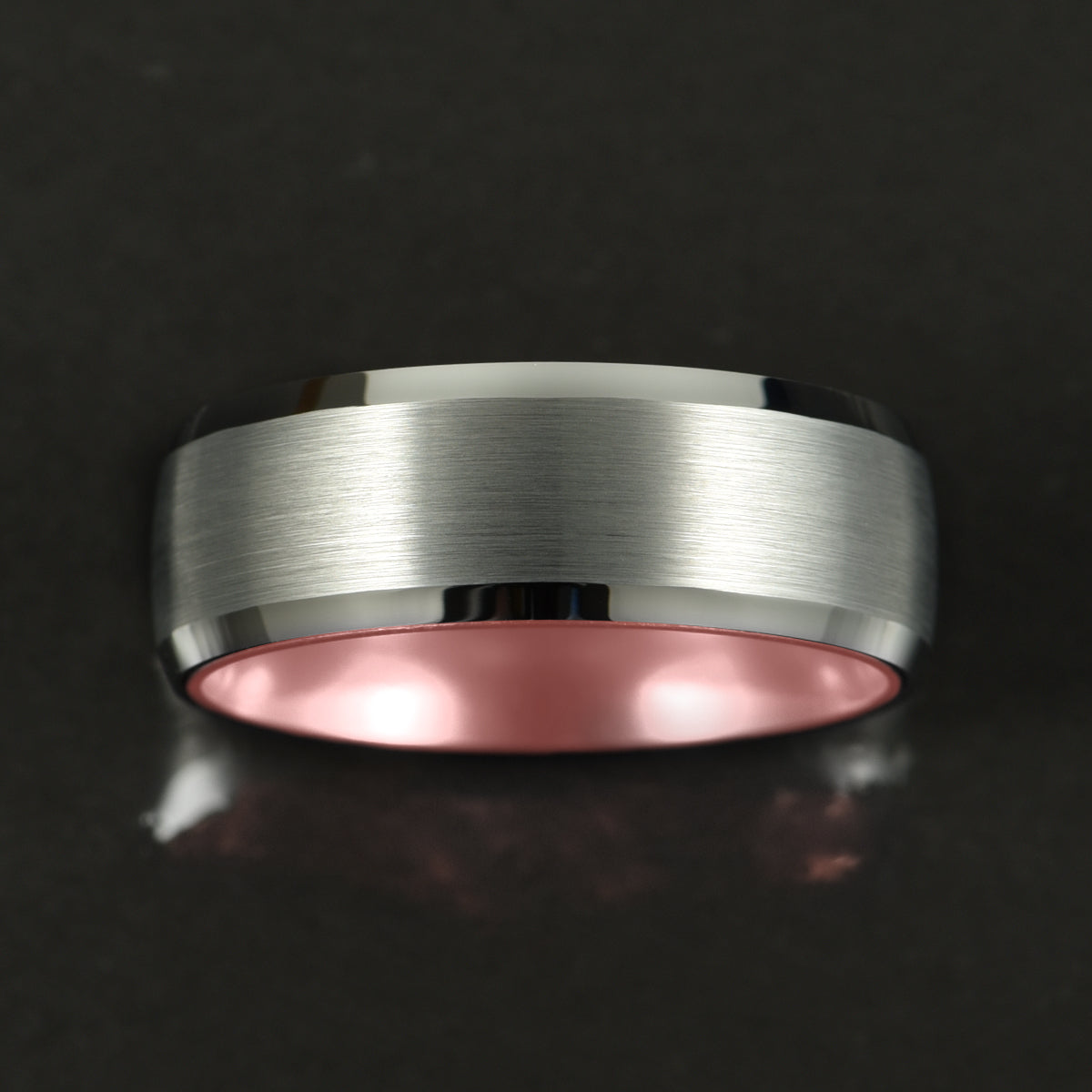 Pristine Passion Rose Interior Silver Tungsten Wedding Band 8MM